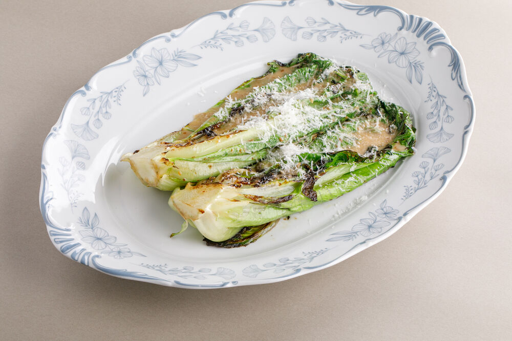 Roasted Romaine with Walnut Sauce and Parmesan