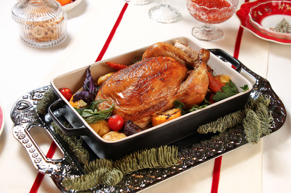 Baked farm chicken with vegetables