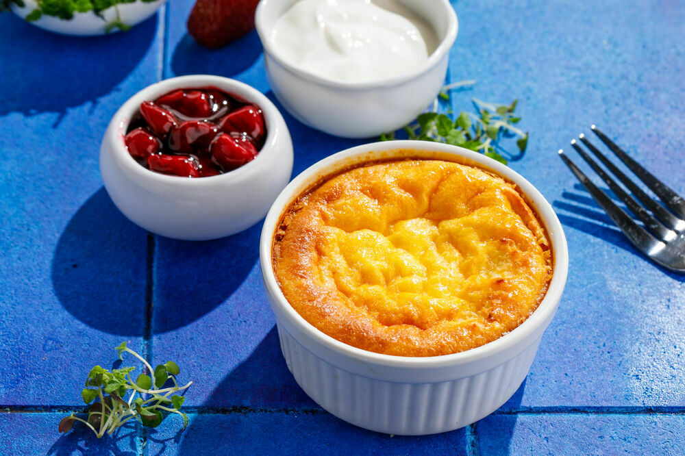 Cottage Cheese Casserole with Sour Cream and Cherries