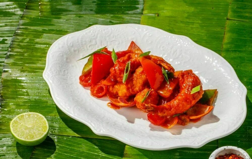 Креветки с овощами 