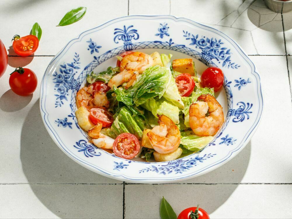 Caesar salad with shrimp