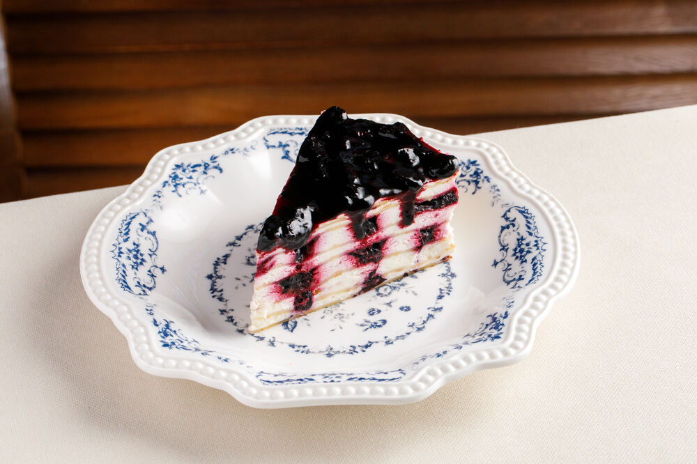 Pancake cake with honeysuckle