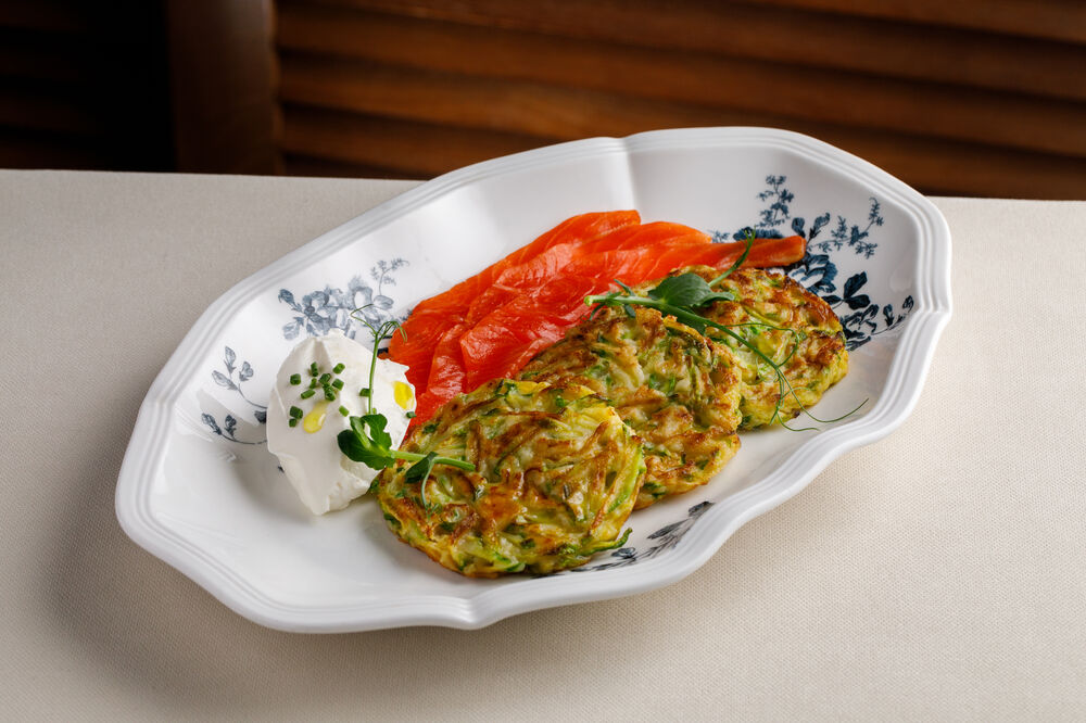 Zucchini fritters with trout
