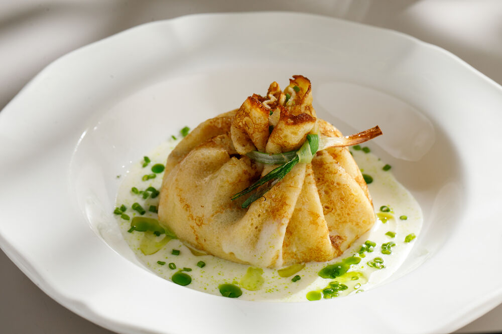 Блин с курицей и грибами