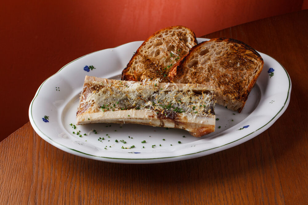 Baked bone marrow with tartine