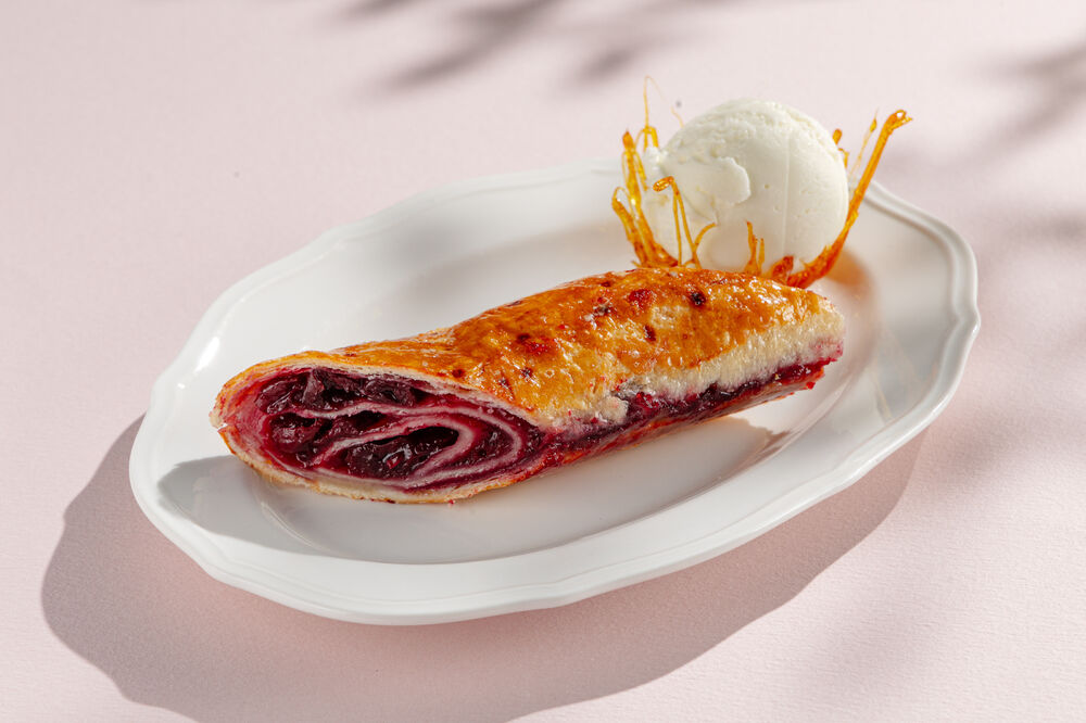 Cherry Strudel with Homemade Ice Cream