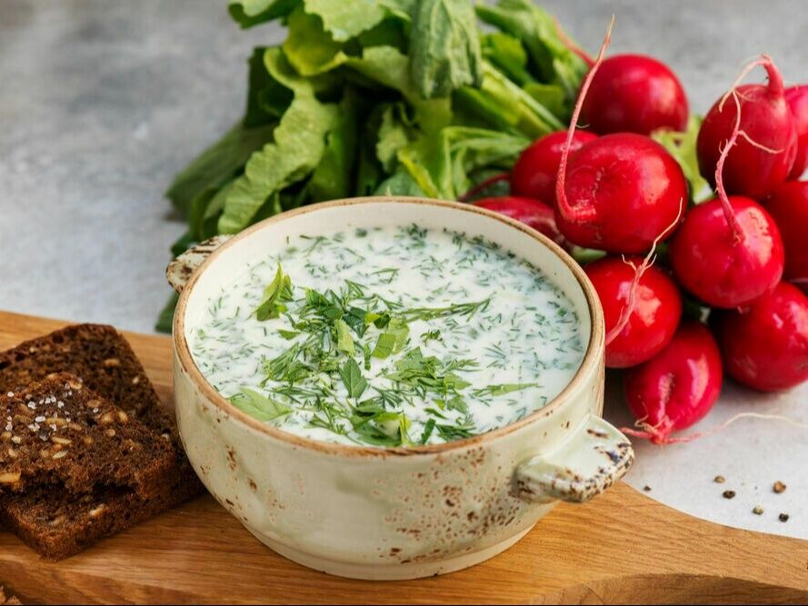 Окрошка на кефире с говядиной 