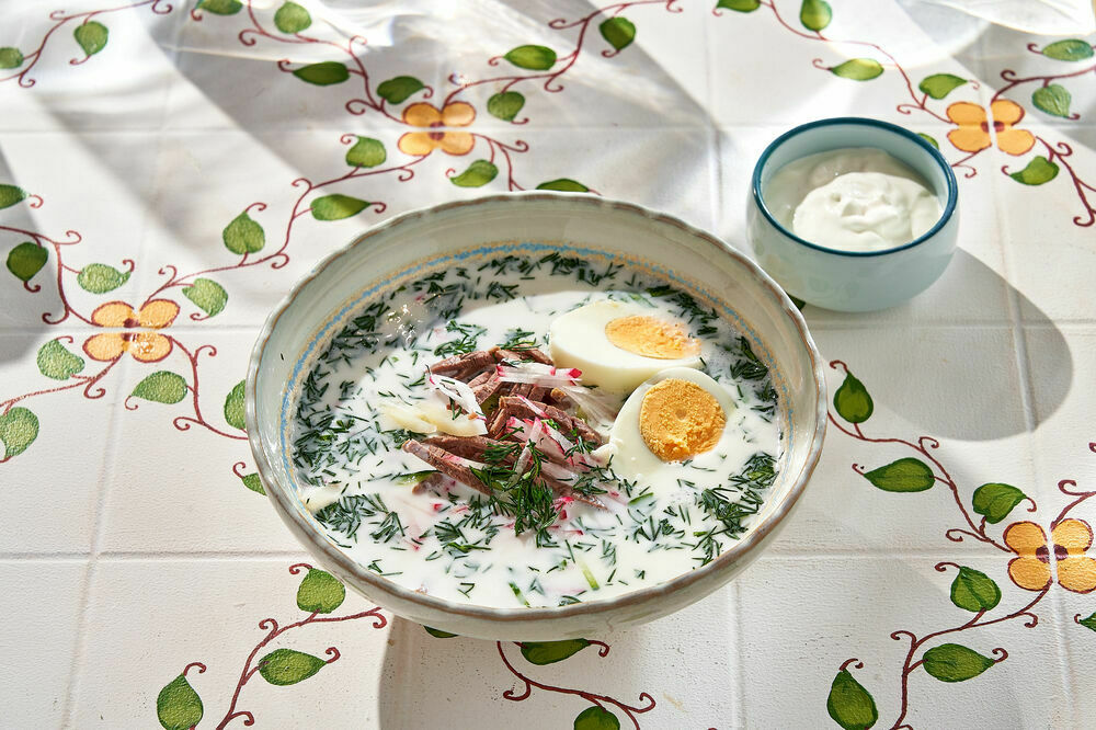 Окрошка на айране с говядиной