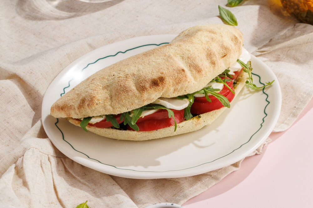 Panini with mozzarella and tomatoes