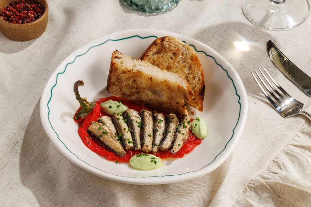 Sprats with tonnato pepper