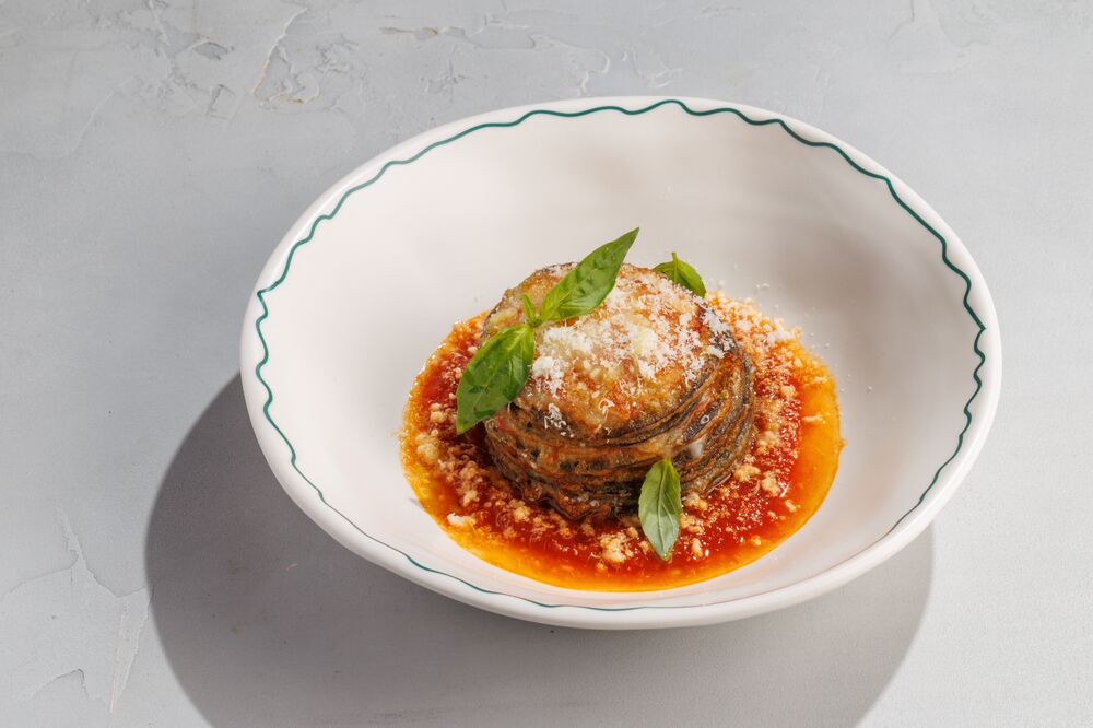 Layered eggplant with mozzarella