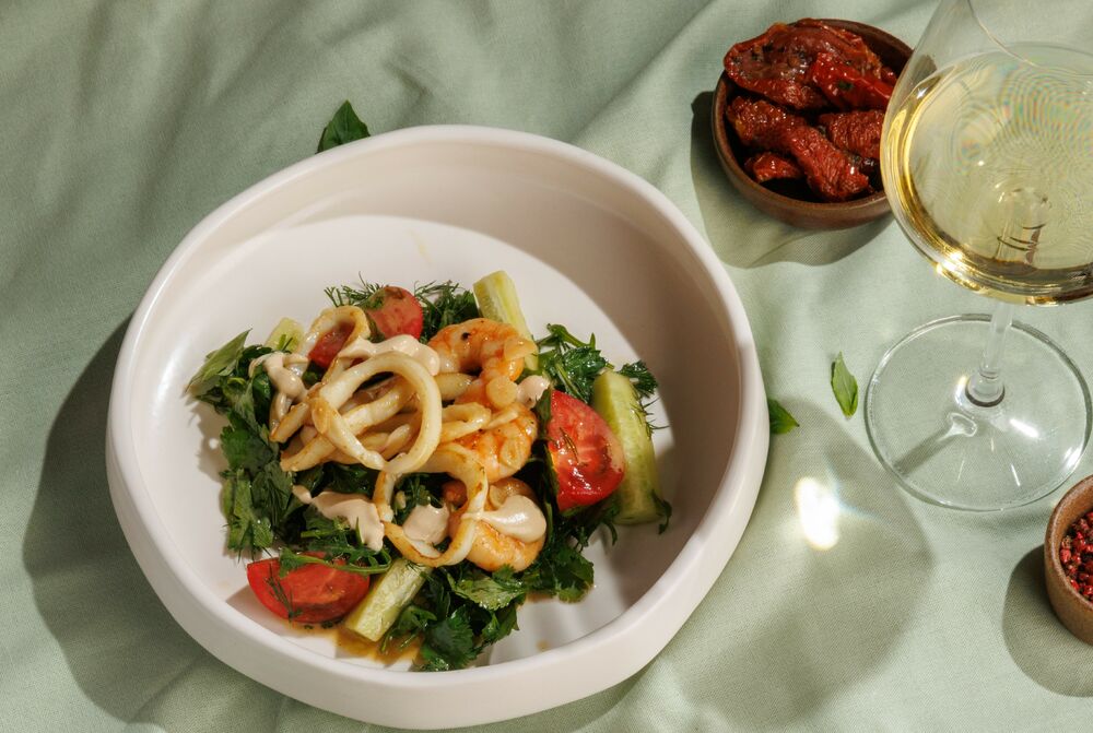 Salad with squid and shrimp
