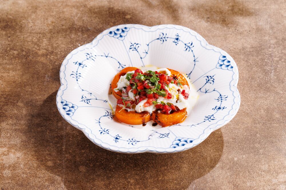 Caramelized Apricots with Stracciatella and Strawberry Salsa