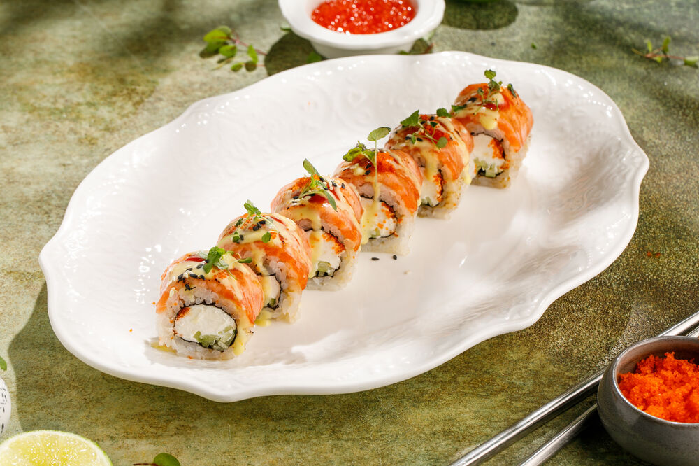 Spicy caramelized salmon with citrus wasabi sauce