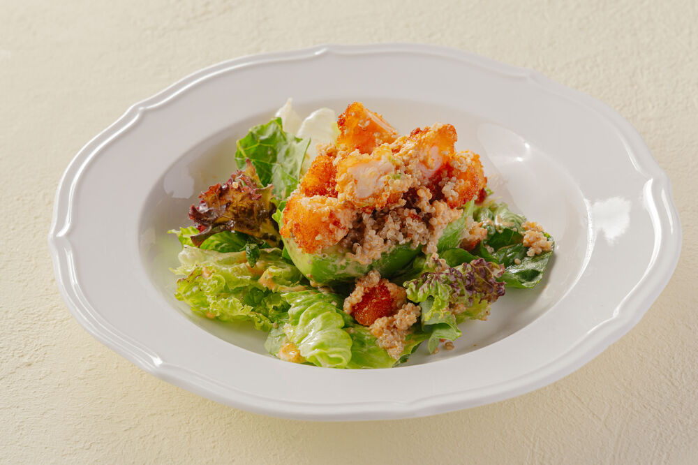Avocado Grill with Quinoa and Tempura Shrimp