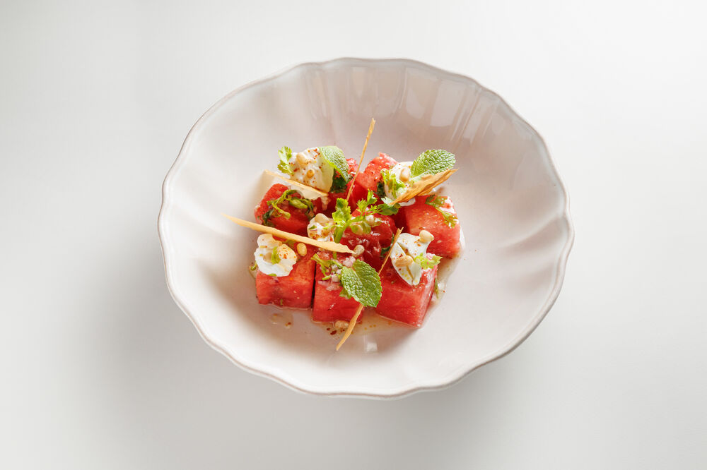 Salad with watermelon and Chevre cheese