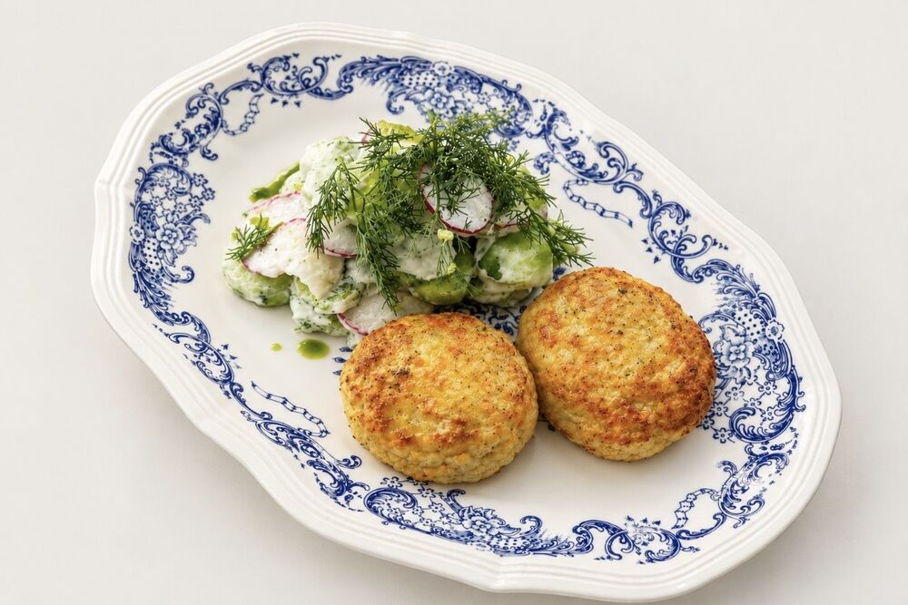Pike patties with cucumber salad
