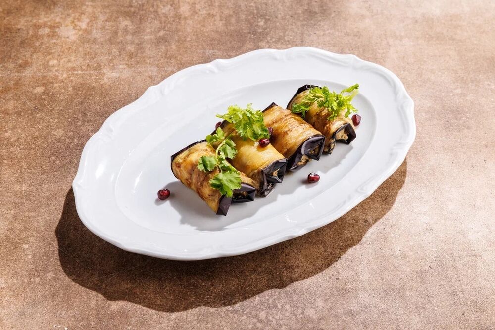 Rolls of fried eggplant in Megrelian