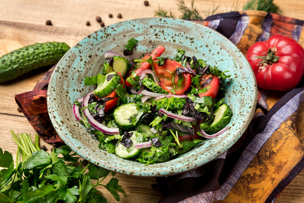 Vegetable salad Georgian style with herbs