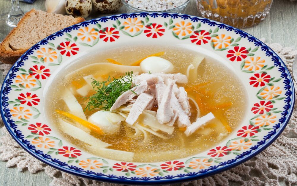 Chicken broth with homemade noodles