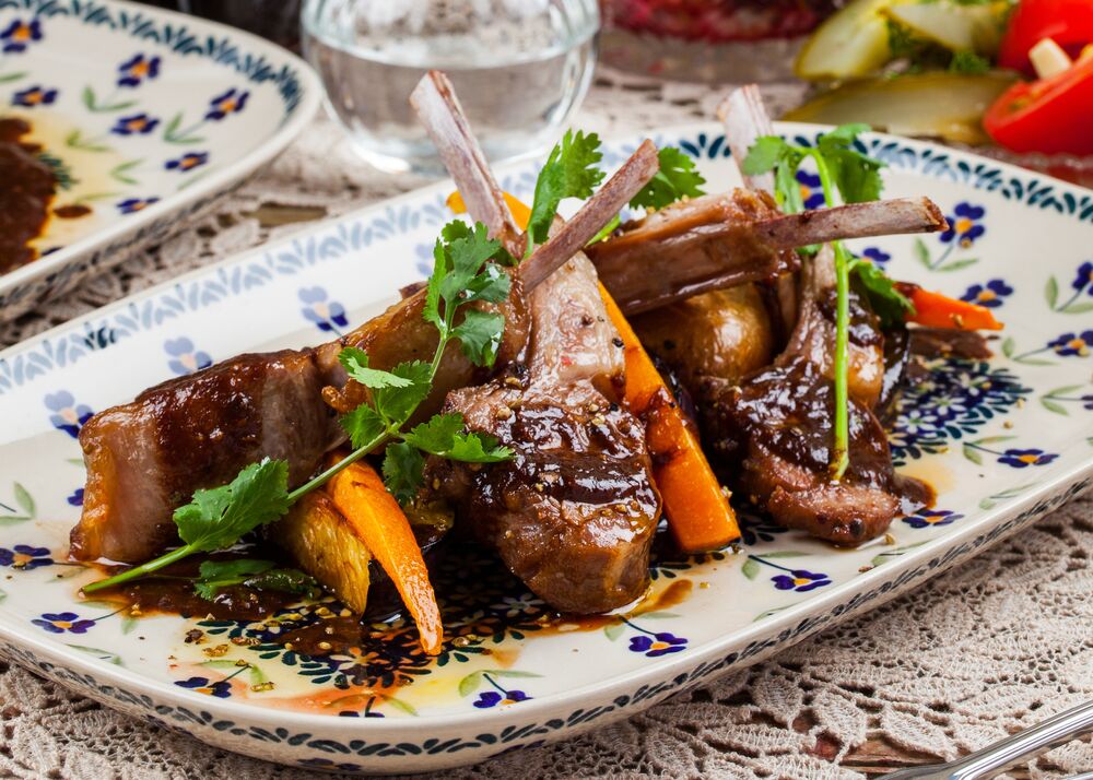 Lamb ribs with baked vegetables