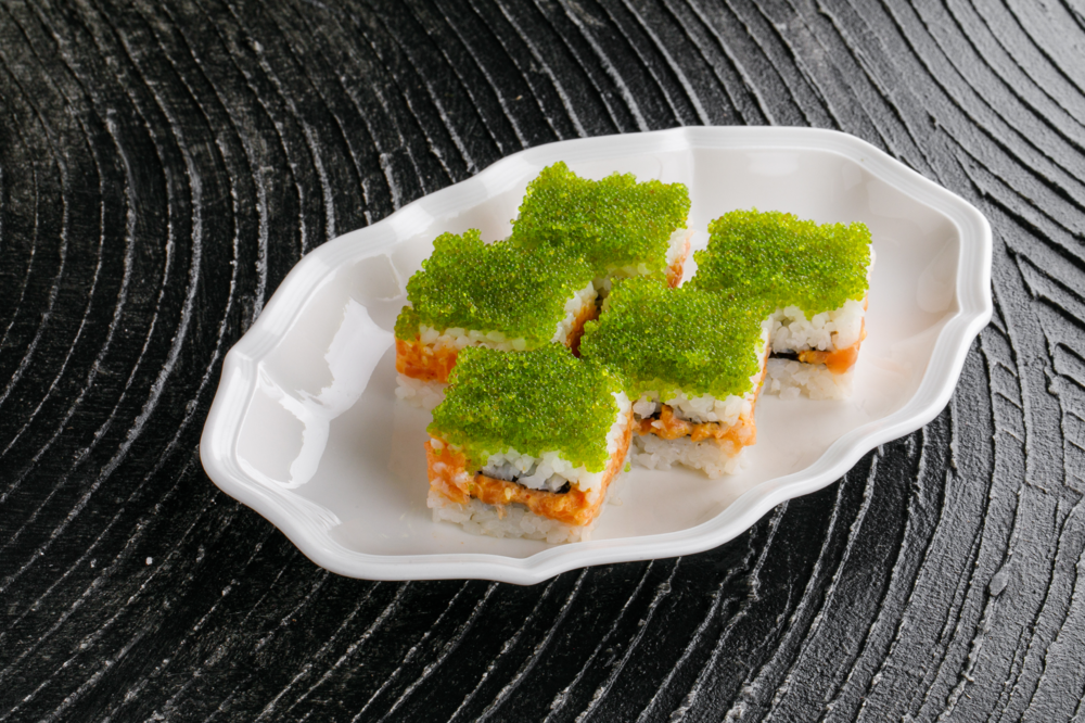 Roll with tobico and wasabi with salmon