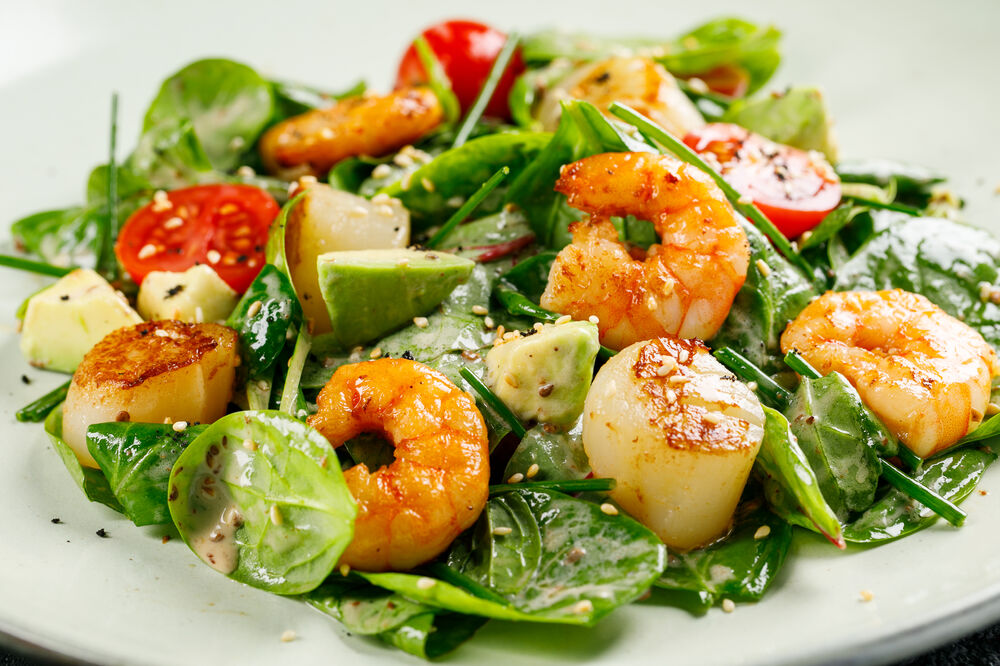 Salad with scallops on promotion