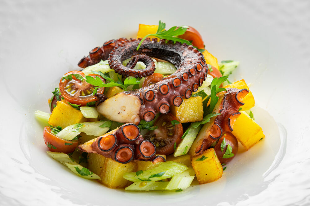 Salad with octopus on promotion