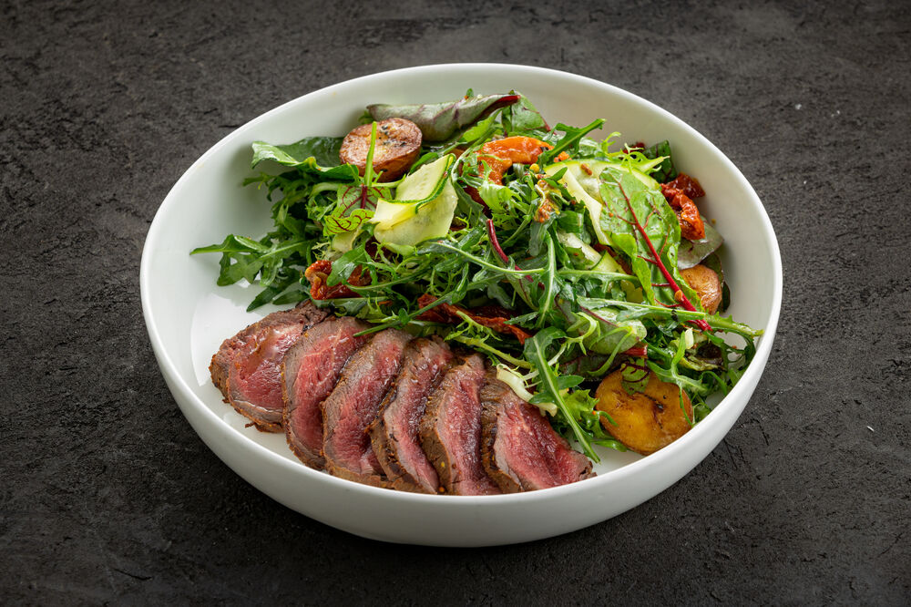 Roast beef steak salad on promotion
