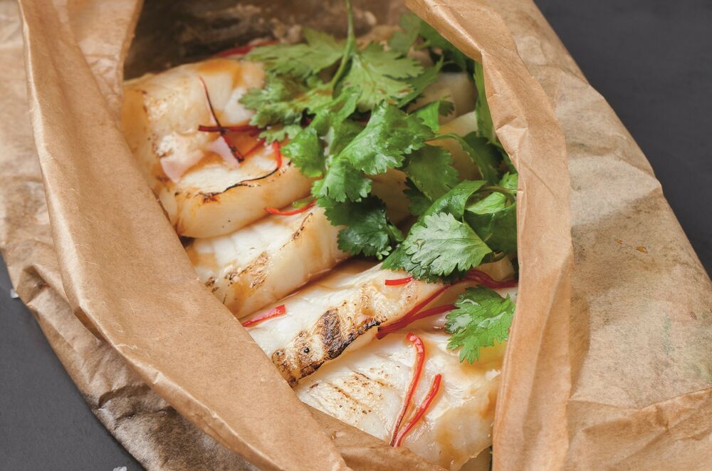 Chilean sea bass in parchment on promotion