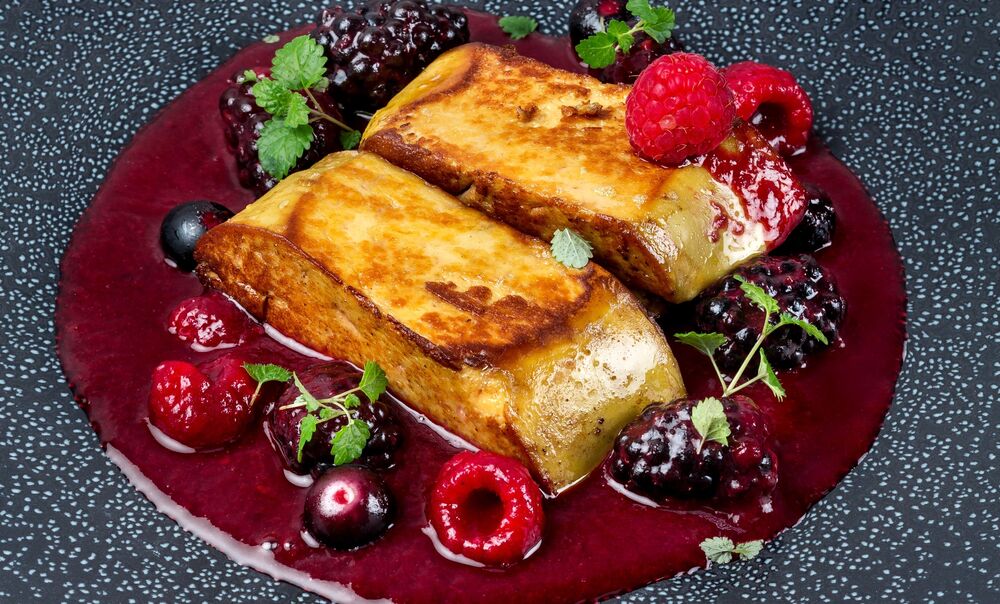 Fois gras escalope with berry sauce on promotion