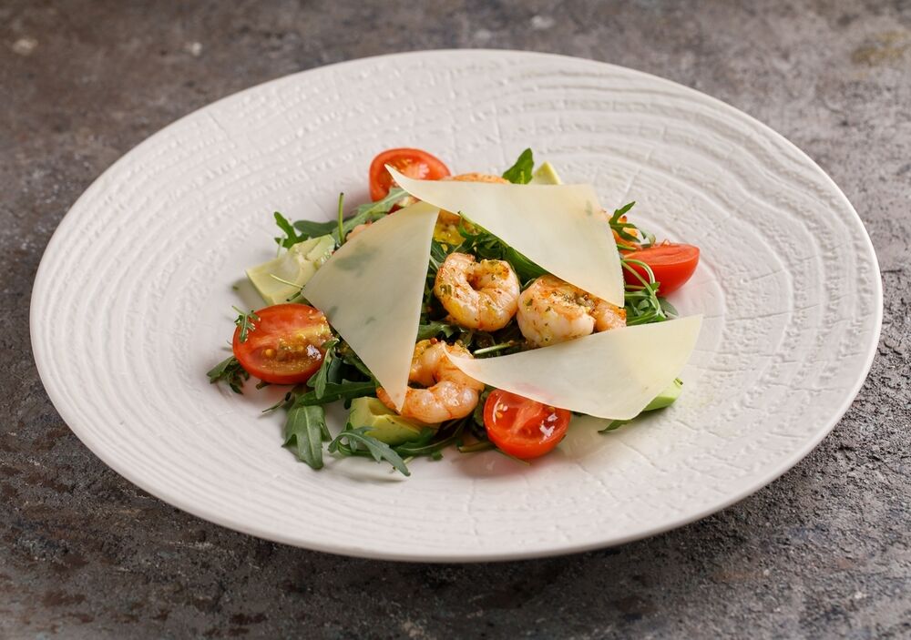 Arugula with prawns